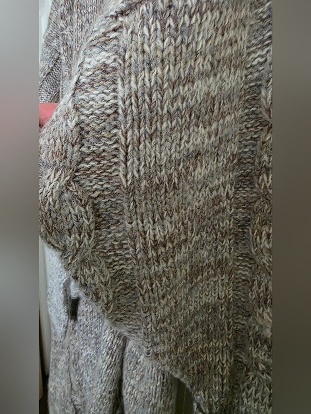 Mohair Wool Blend Belted Long Taupy- Beige Cable Knit Cardigan L-XL - Picture 6 of 13